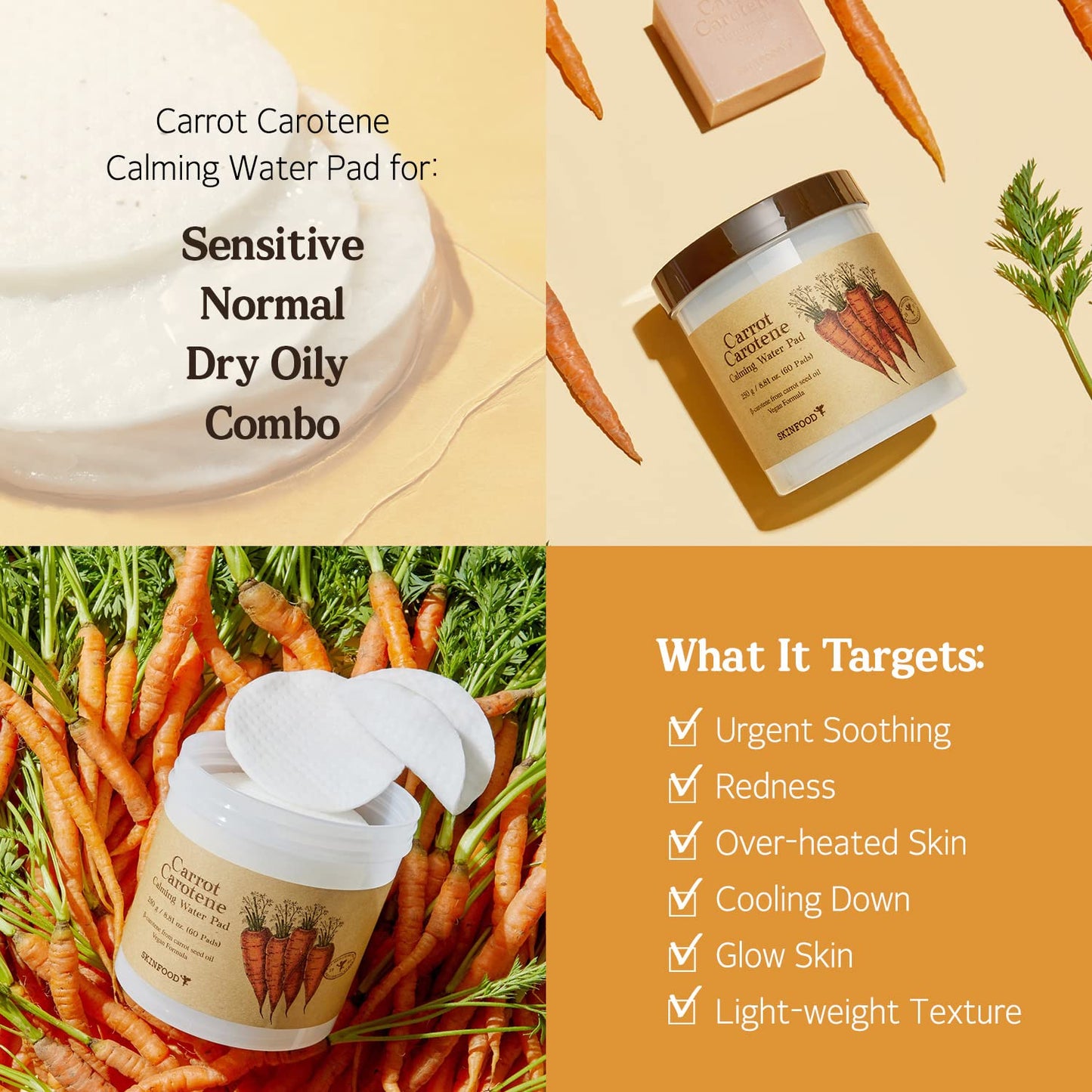 SKINFOOD Carrot Carotene Calming Water Pad 60pcs